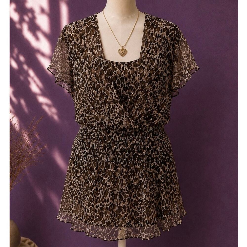 100% silk cheetah print mesh blouse
